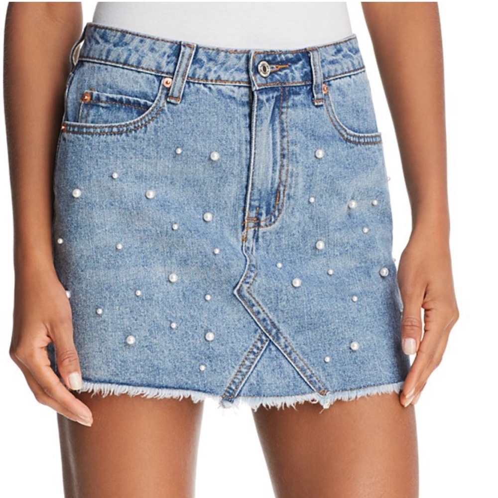 Sunset + Spring Women’s Blue Jeans Skirt With Pearls Size S